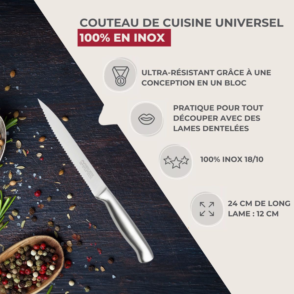 Ensemble de 2 Couteaux de cuisine professionnel 24 cm lame crantée  Star Nirosta - Mathon - 2