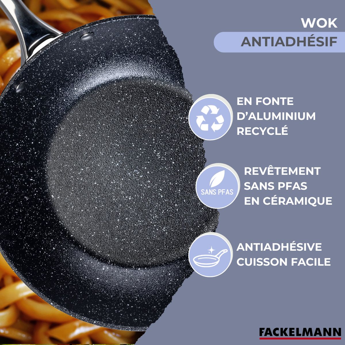 Wok 28 cm fonte aluminium revêtement antiadhésif céramique sans PFAS Fackelmann - Mathon - 4