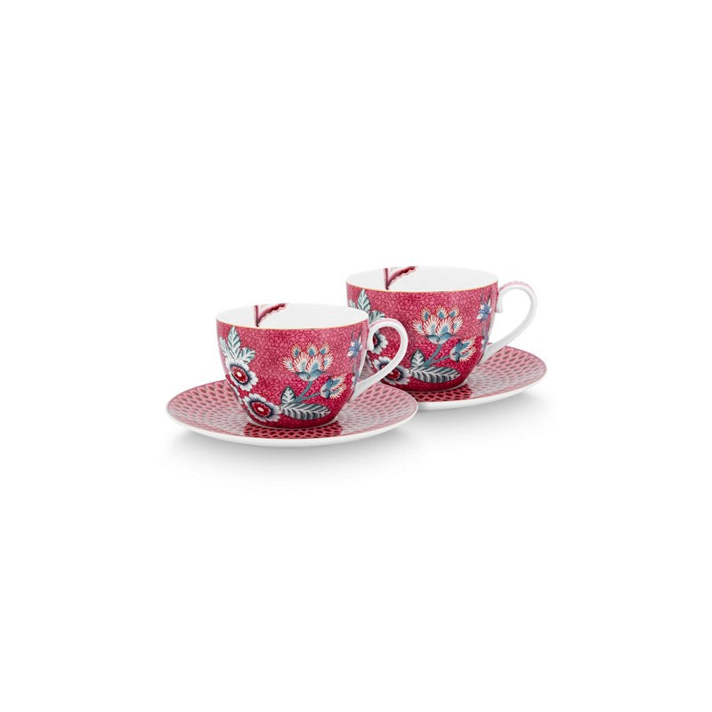 Coffret 2 Paire tasse thé (2 tasses + 2 sous-tasses) Flower Festival Framboise 280ml Pip Studio - Mathon