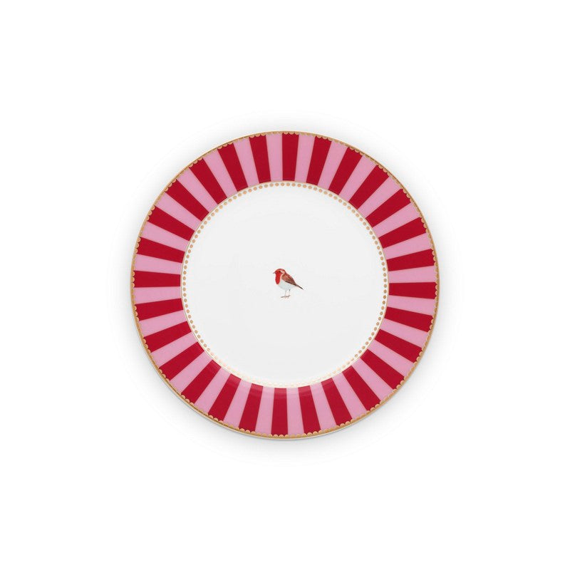 Lot de 6 Assiettes dessert Love Birds Bande Rouge/Rose - 21cm Pip Studio - Mathon