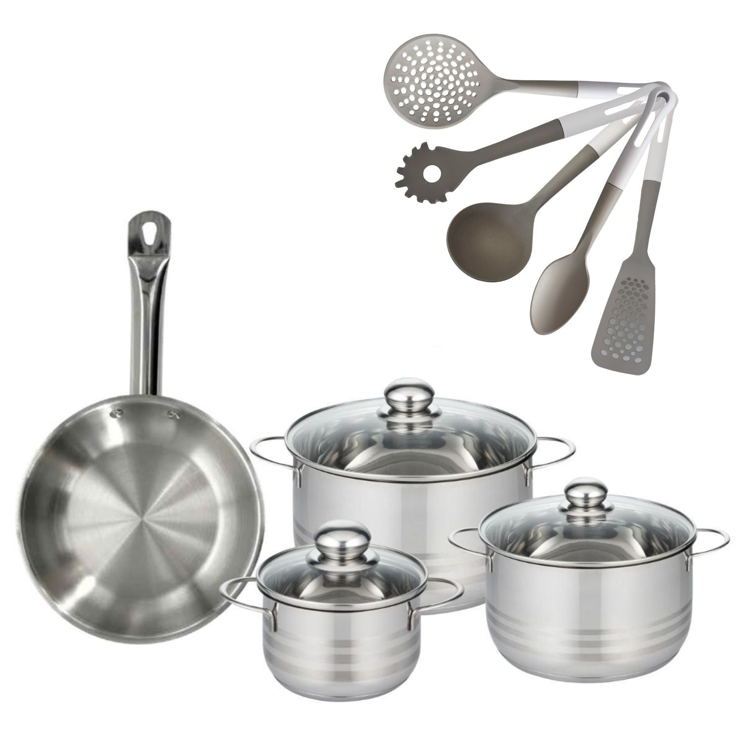 Lot Poêle 24cm & 3 Faitouts 16/20/24cm  Etherna avec 5 ustensiles Fackelmann - Mathon - 1