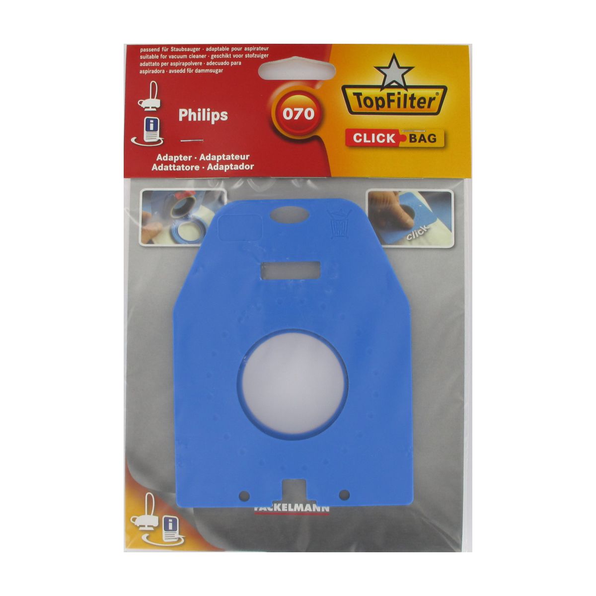 Boite de 4 sacs aspirateurs universels Top Filter avec Adaptateur Click Bag pour aspirateurs Philips 070 TopFilter - Mathon - 2