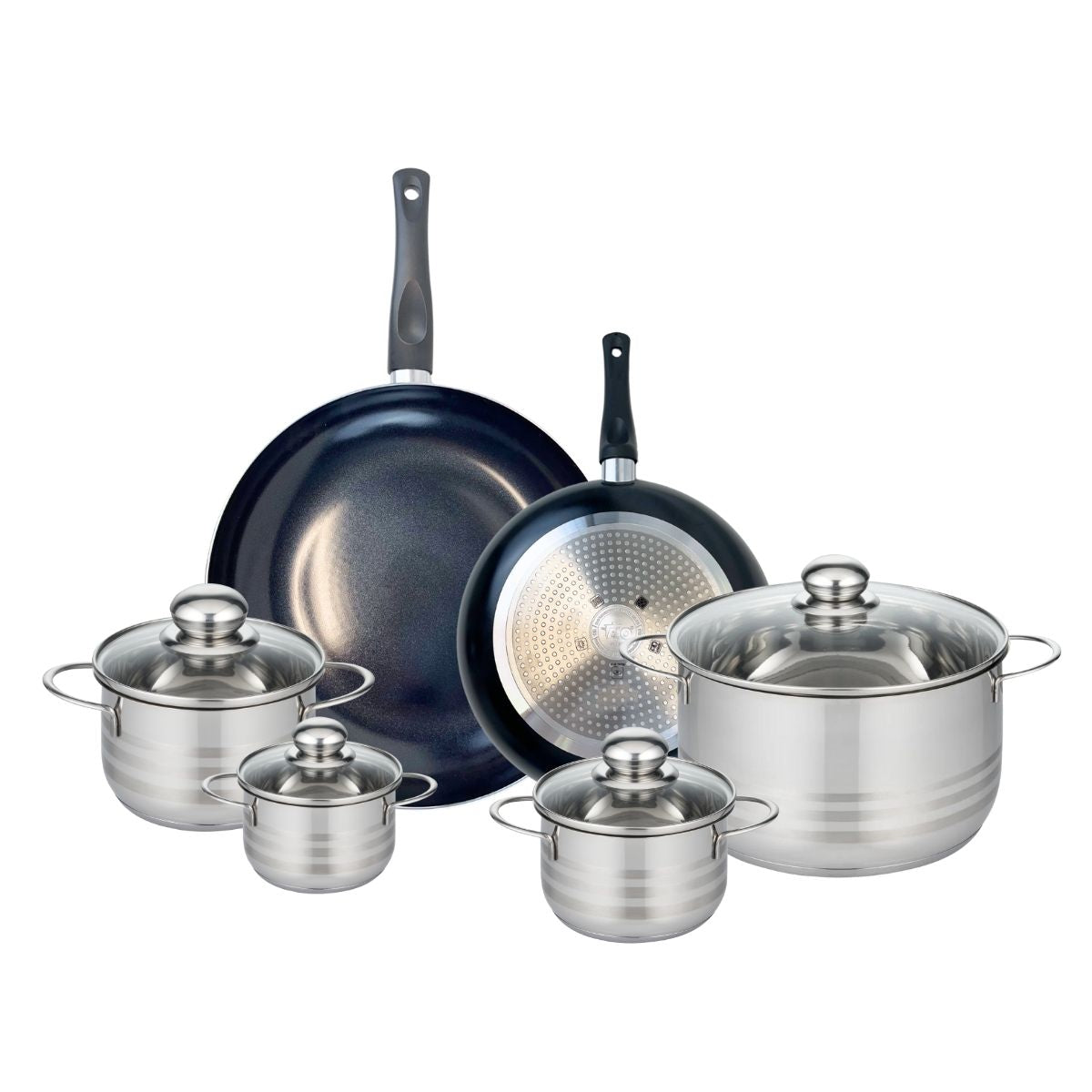 Ensemble de 2 Poêles de cuisson 24 et 32 cm et 4 faitouts 12, 14, 16 et 24 cm  Prima Brillant Elo - Mathon - 1
