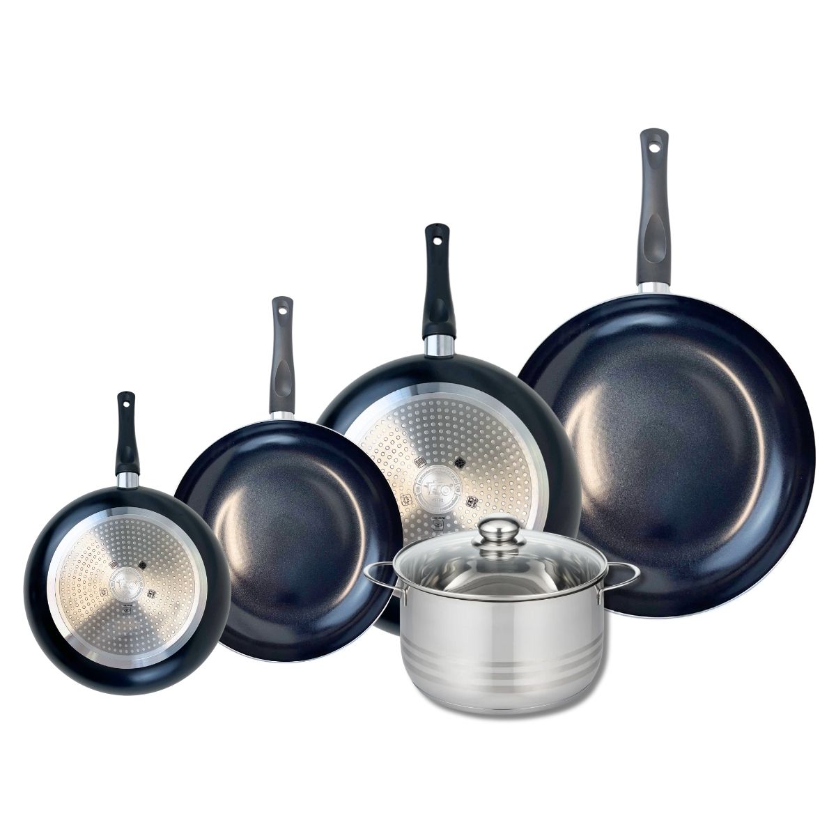 Ensemble de 4 Poêles de cuisson 20, 24, 28 et 32 cm et 1 faitout 20 cm  Prima Brillant Elo - Mathon - 1