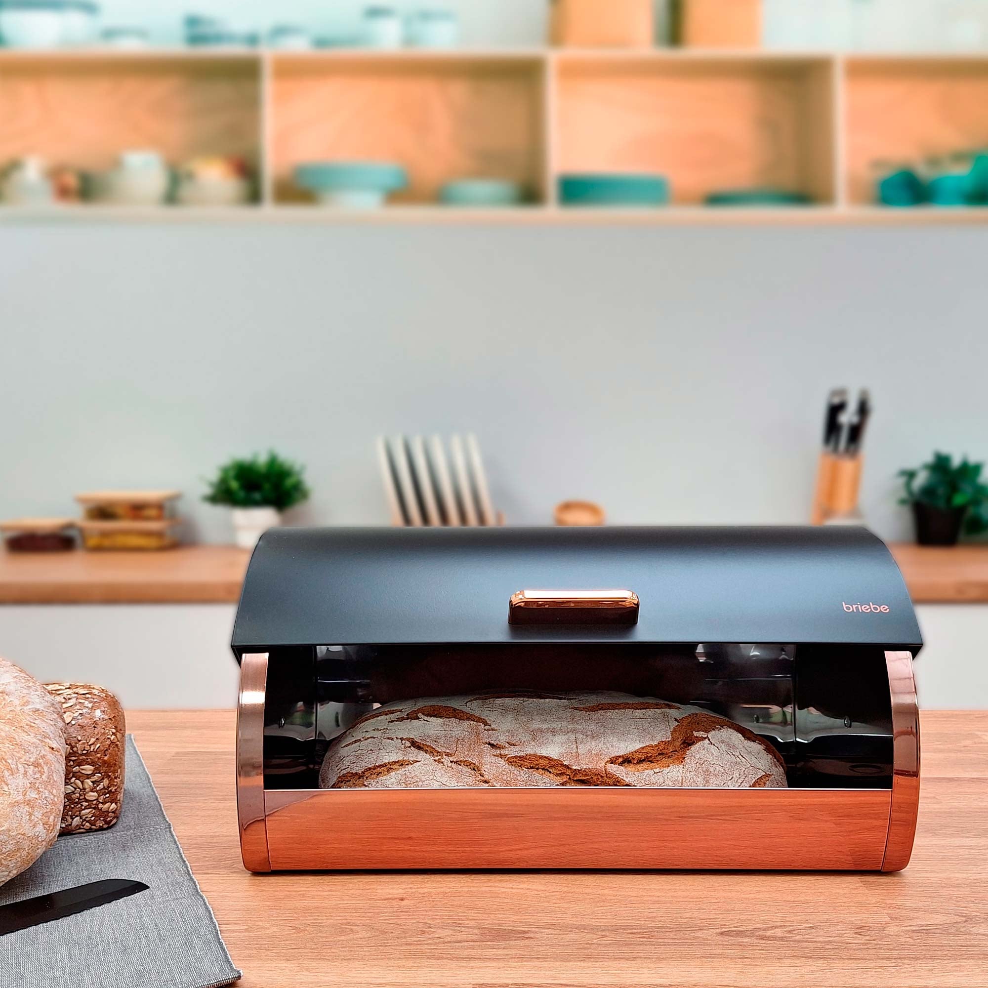 Ensemble Boîte à Pain + 3 Boîtes de Cuisine, Rangement, Acier Inoxydable  Noir Mat/Or Rose BB1161 - Mathon - 4