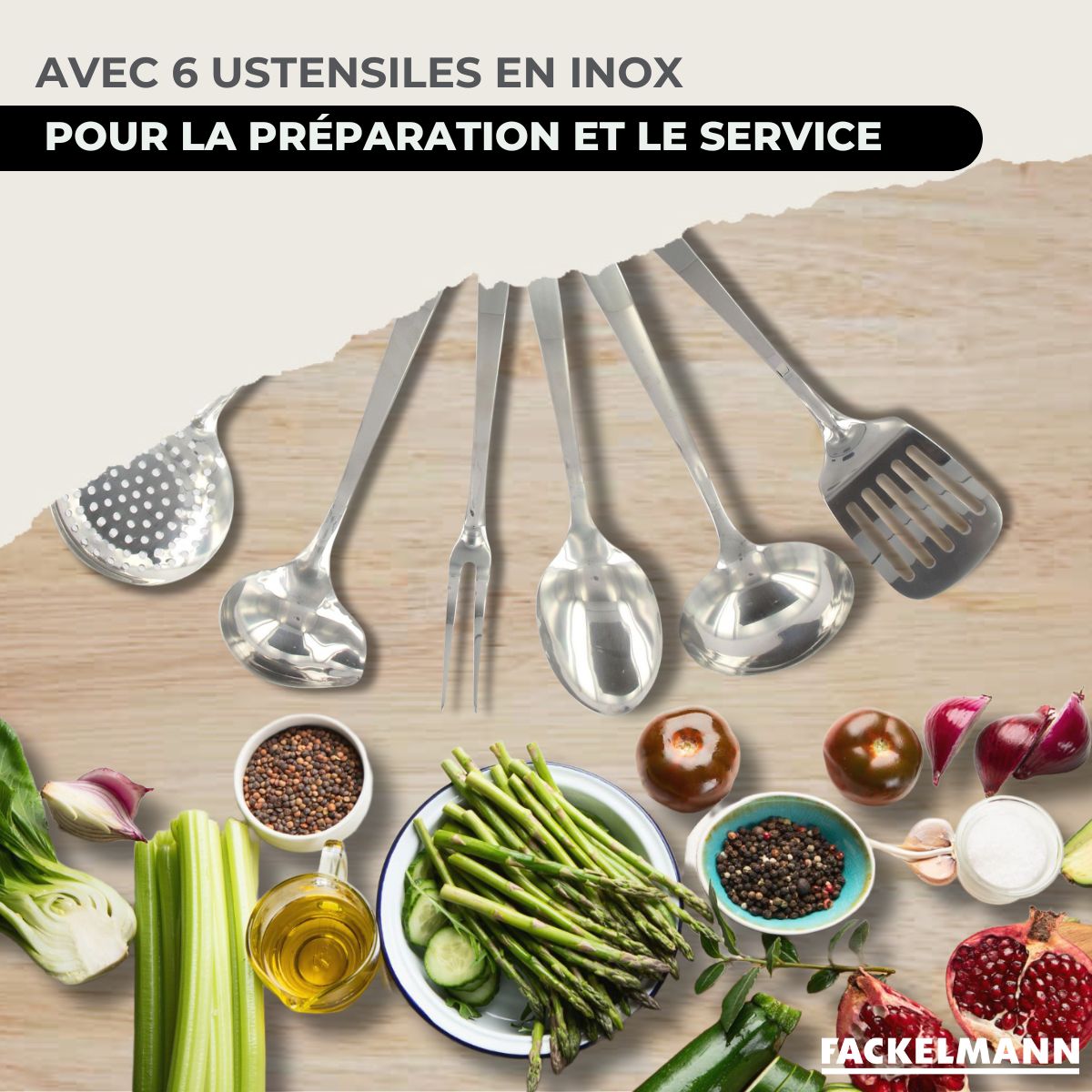 Set 2 poêles 20 et 24 cm en inox et 6 ustensiles inox  Geneva Fackelmann - Mathon - 7