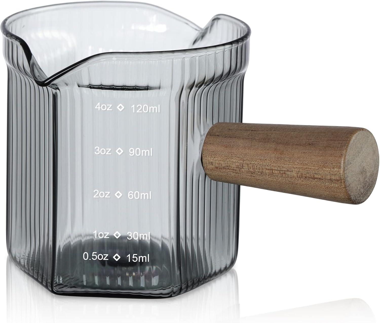 Verre doseur espresso avec bec double et poignée bois Vendos85 - Mathon