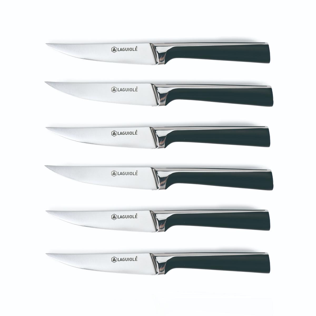 Set de 6 couteaux à steak en acier noir  - "Scintibois" Laguiole Cuisson - Mathon - 1