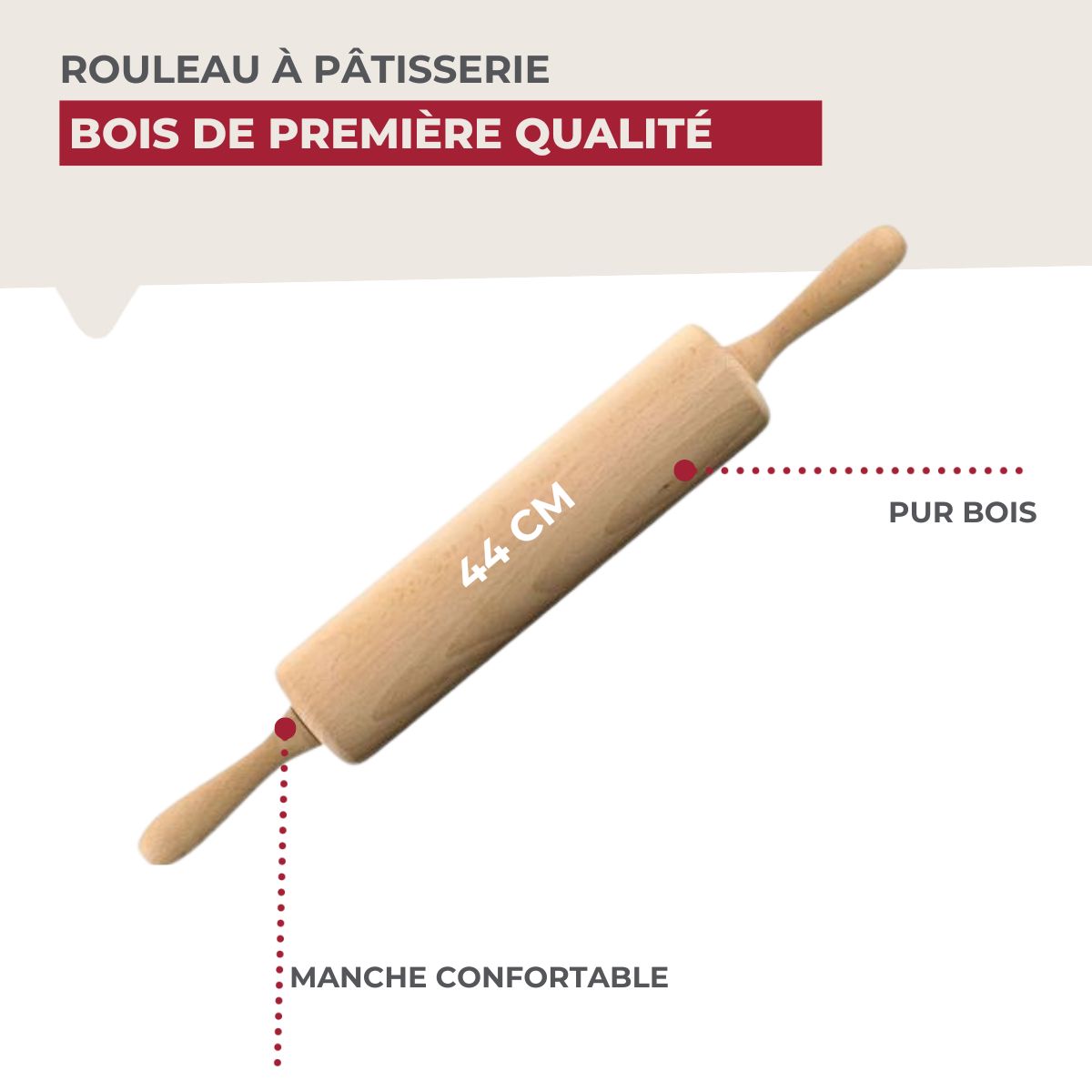 Rouleau à pâtisserie en bois 25 cm  Wood Edition Zenker - Mathon - 3