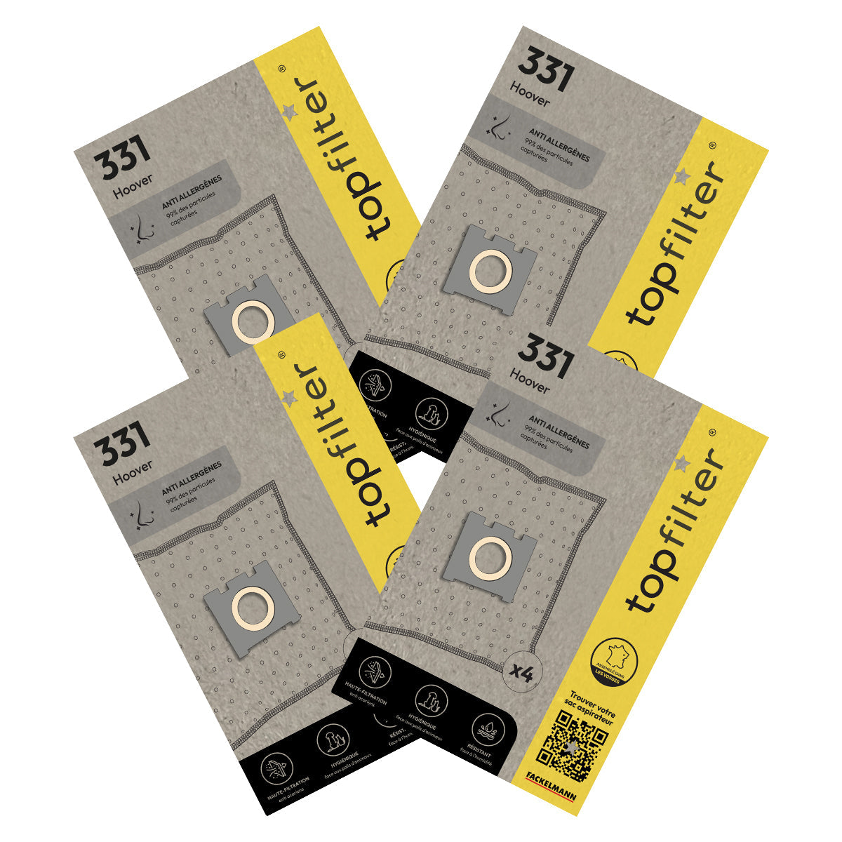 Lot de 4 packs de 4 sacs aspirateur 64331 pour Hoover TopFilter Premium TopFilter - Mathon - 3