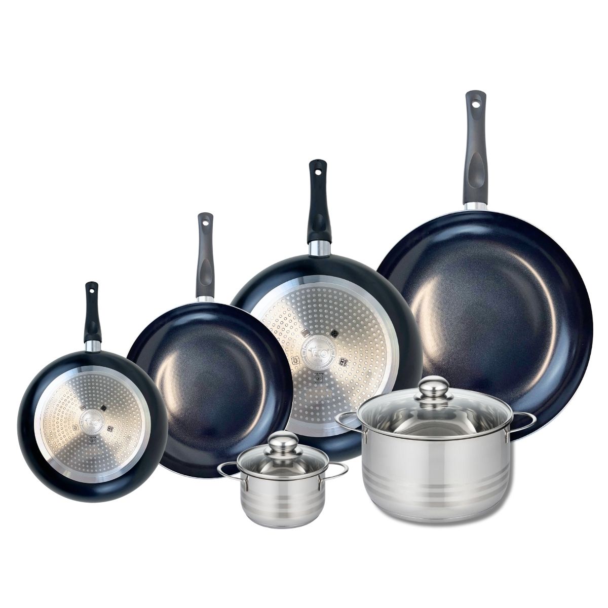 Ensemble de 4 Poêles de cuisson 20, 24, 28 et 32 cm et 2 faitouts 12 et 20 cm  Prima Brillant Elo - Mathon - 1