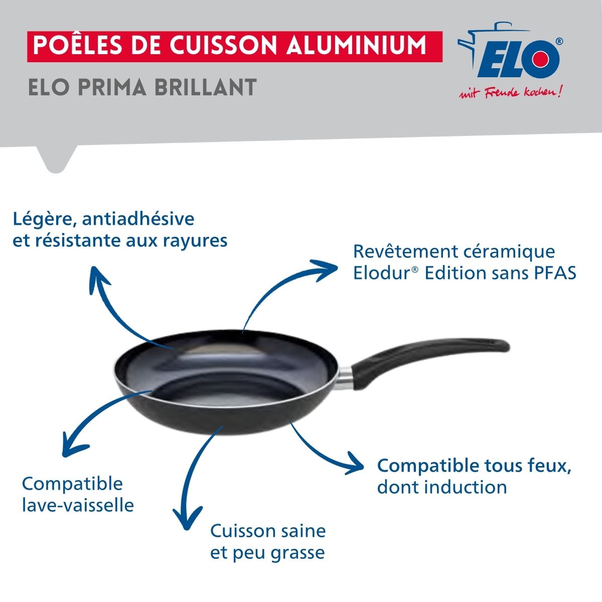 Ensemble de 1 Poêle de cuisson 28 cm et 2 faitouts 12 et 24 cm  Prima Brillant Elo - Mathon - 4