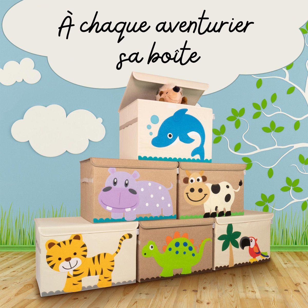 Boîte de rangement en tissu pour enfant grand modèle Dinosaure "Stégosaure " avec couvercle Lifeney Fackelmann - Mathon - 5