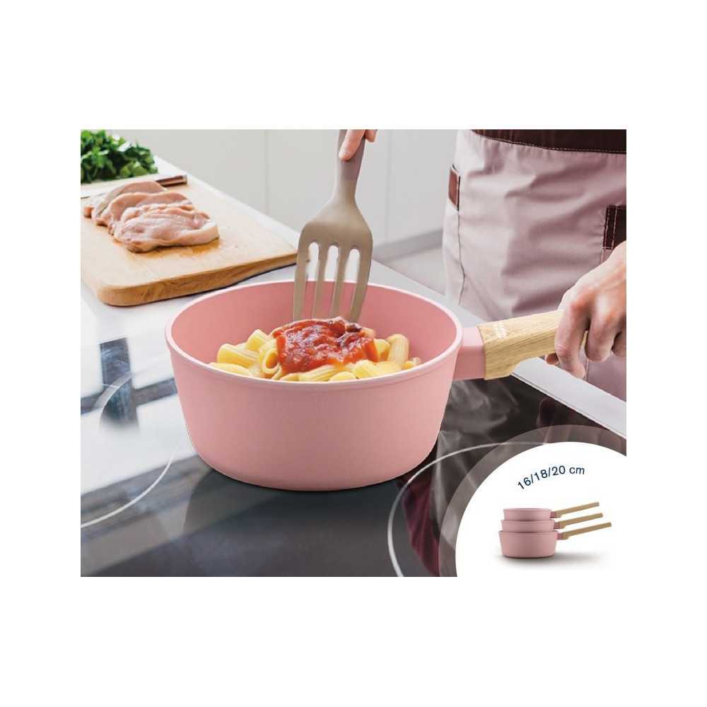 Set De 3 Casseroles - Tous Feux Dont Induction -   - Am0702 - Revetement Céramique - ø 16-18-20 Cm - Rose Arthur Martin - Mathon - 2