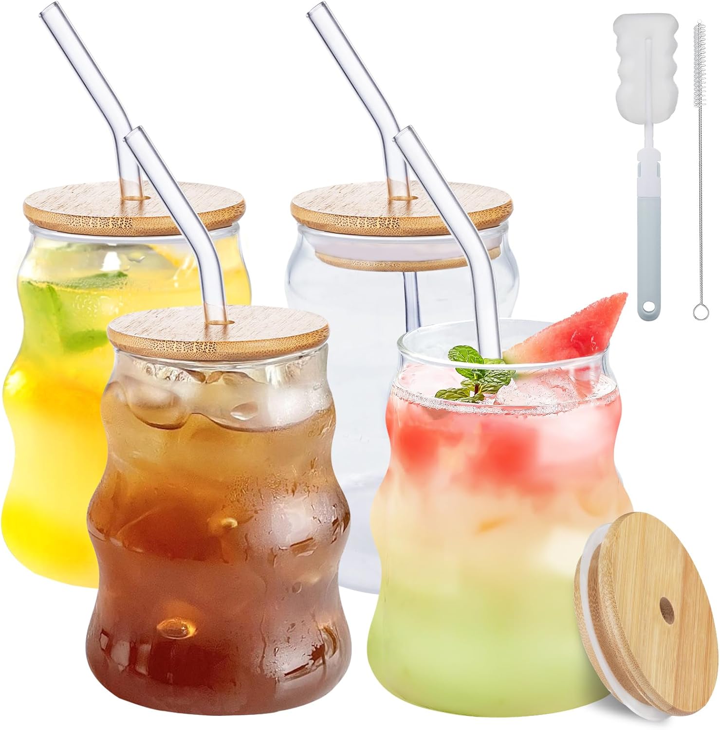 Ensemble 4 Verres Latte Macchiato avec Paille et Couvercle Vendos85 - Mathon