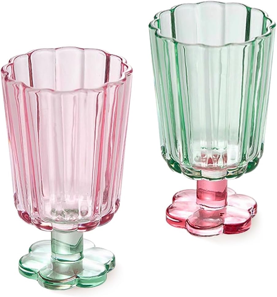 Lot de 2 Verres Fleur Vintage Rose et Vert 260 ml Vendos85 - Mathon
