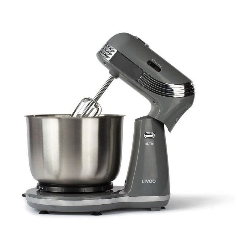 Livoo Dop137g - Robot Patissier Multifonction - Bol Acier Inoxydable 3l - 6 Vitesses - Fouet Metallique Et Crochet - Gris Livoo - Mathon - 2