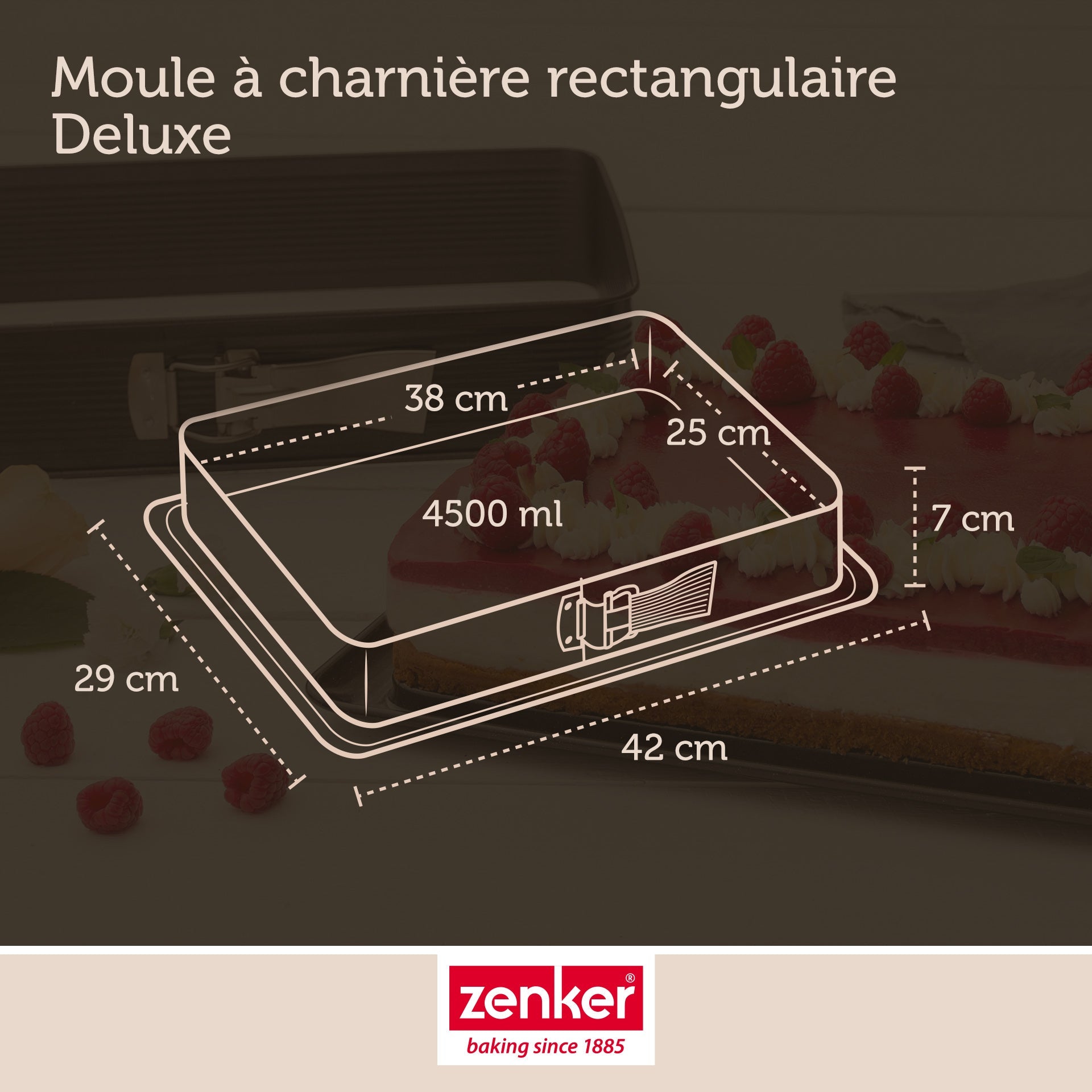 Moule à charnière rectangulaire en acier émaillé et sa spatule 42 x 29 cm Zenker Deluxe Zenker - Mathon - 4