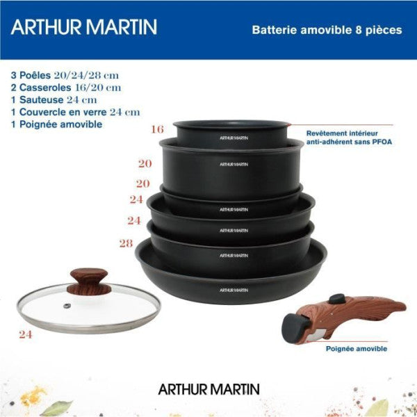 Batterie De Cuisine 8 Pieces Arthur Martin - Aluminium - Poignée Bois Arthur Martin - Mathon - 2