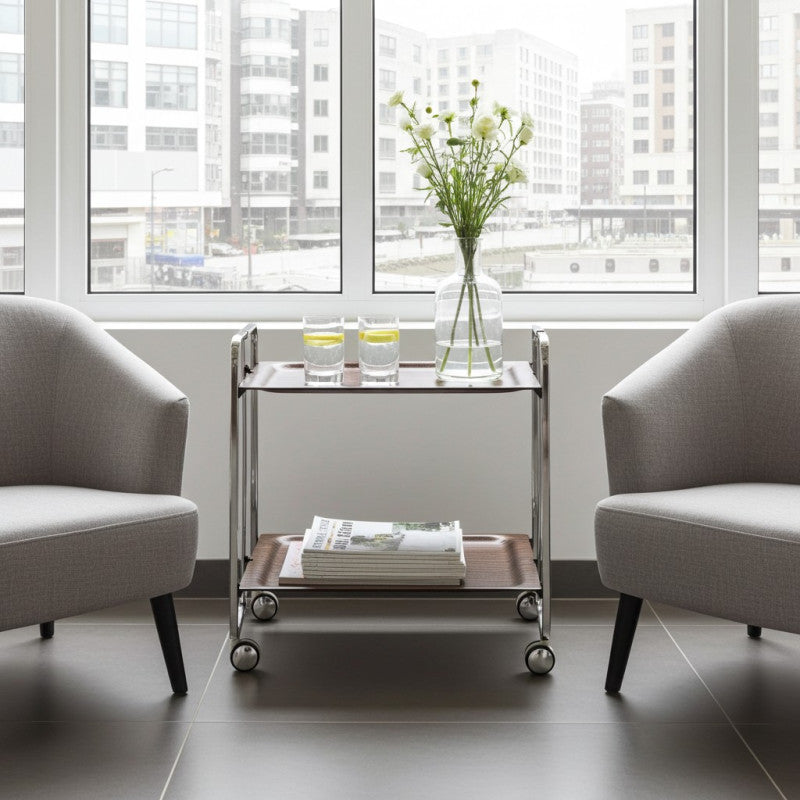 Desserte pliante 2 niveaux avec roulettes – structure chromée, bauhaus Don Hierro - Mathon - 2