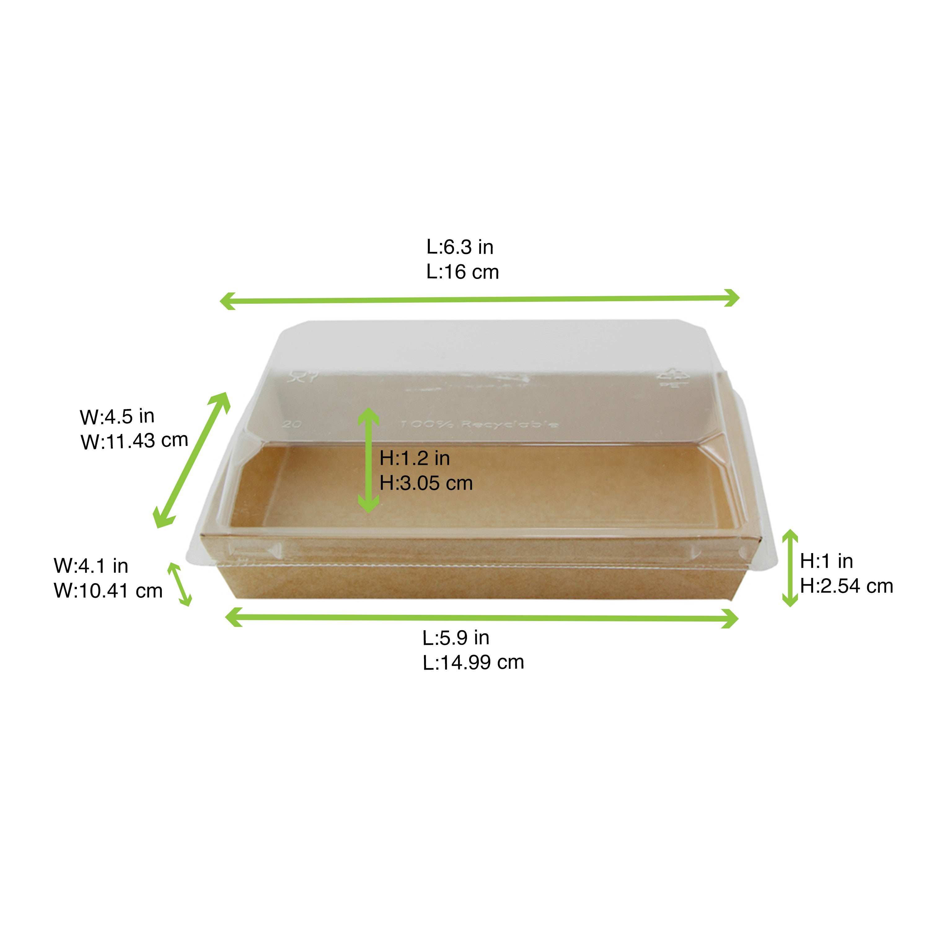 50Pcs - Barquette sushi en carton kraft brun avec couvercle transparent en plastique PET  153x102x25mm FirstPack - Mathon - 4