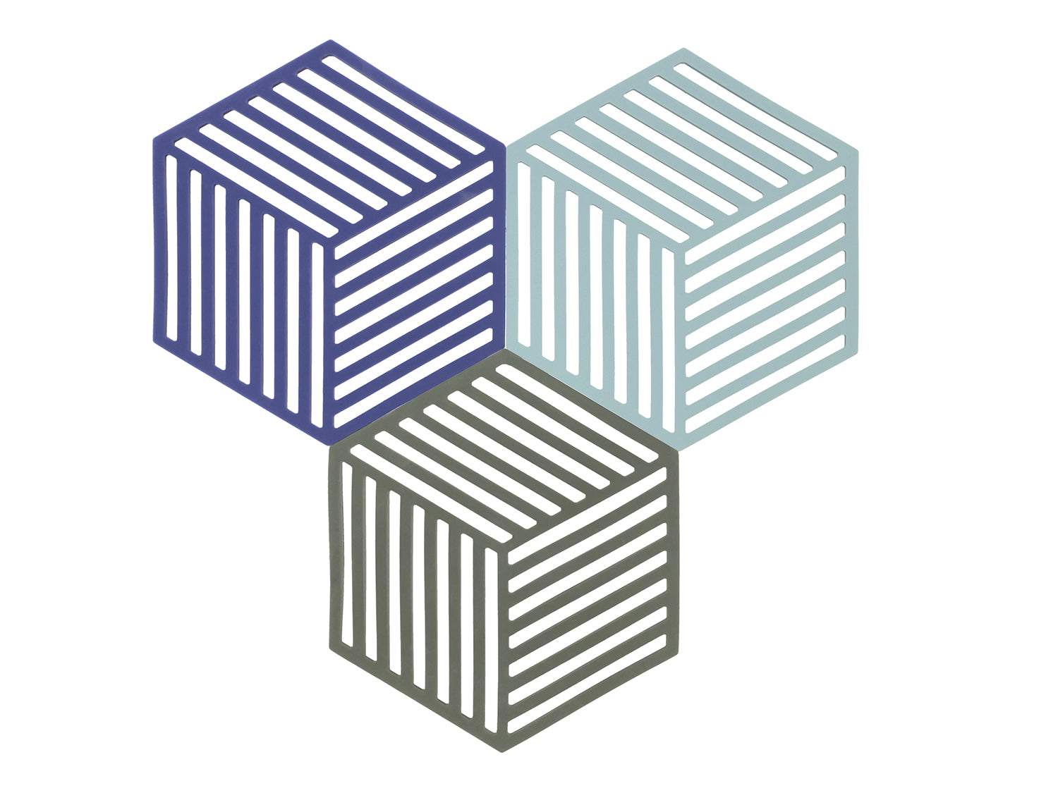 Set de 3 dessous-de-plat HEXAGON en silicone Indigo/Fog/Olive Taupe Zone Denmark - Mathon - 1