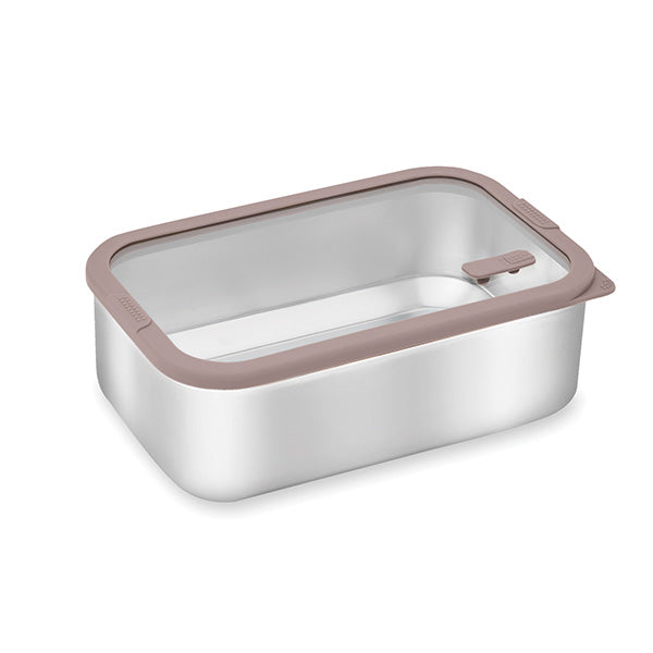 Boîte de conservation rectangulaire en inox avec couvercle en verre 1,65 L compatible micro-ondes Mathon - Mathon - 1
