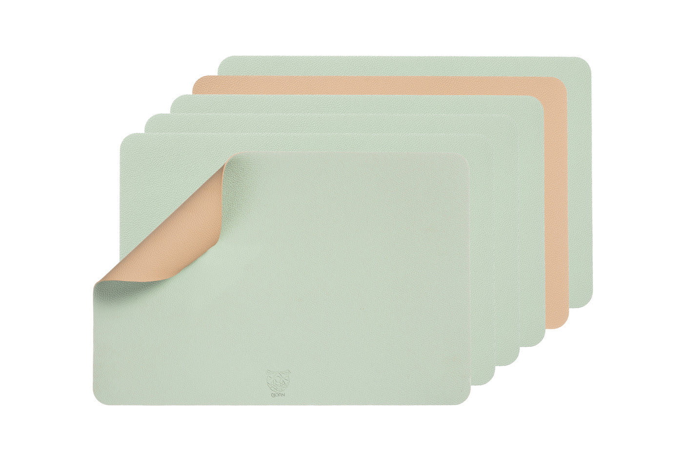 Set de table rectangulaire réversible - 6 pièces - Cuir recyclé rose pâle et vert pâle Björn - Mathon - 1