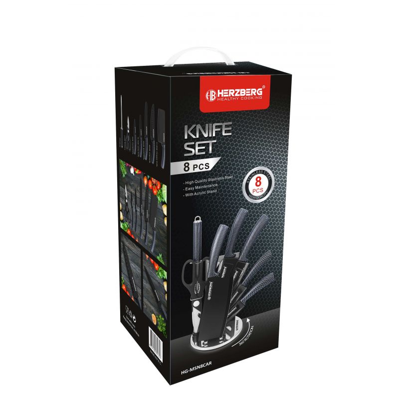 Set de couteaux avec support 8 pièces carbon Herzberg HGMSN8CAR Herzberg - Mathon - 2