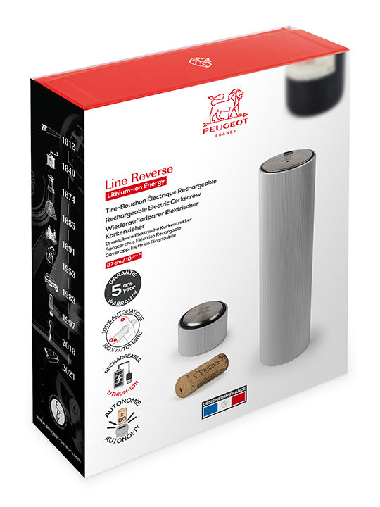 Line Reverse Tire-bouchon électrique rechargeable 100% automatique, alumunium, 21 cm - 8in. Peugeot - Mathon - 3