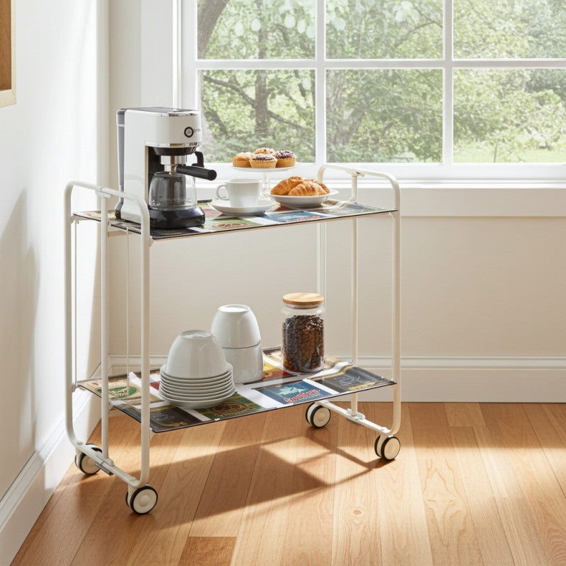 Desserte pliante 2 niveaux avec roulettes – structure blanche, bauhaus Don Hierro - Mathon - 2