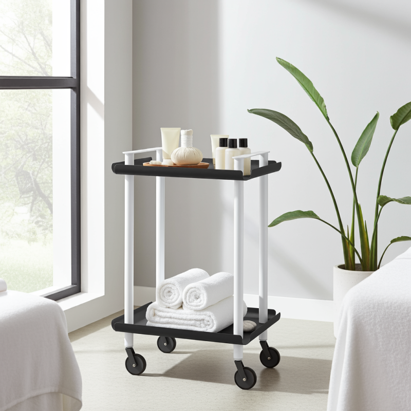 Desserte à roulettes, desserte de service Leky, métallique, 2 niveaux. Blanc-Noir Don Hierro - Mathon - 4