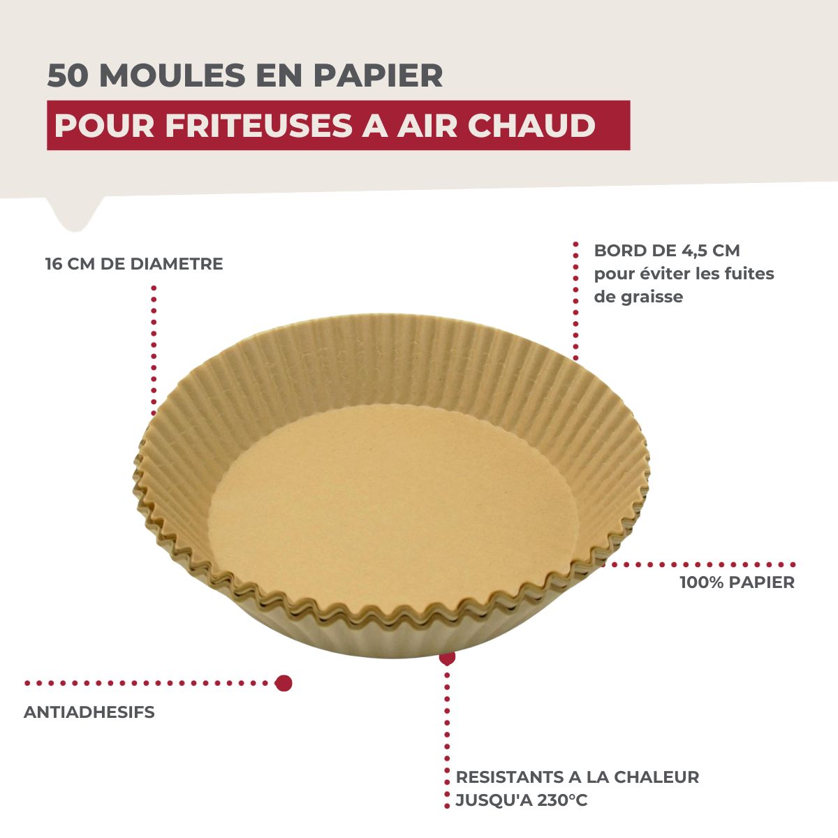 50 Moules en papier air fryer ronds 16 cm Fackelmann - Mathon - 3