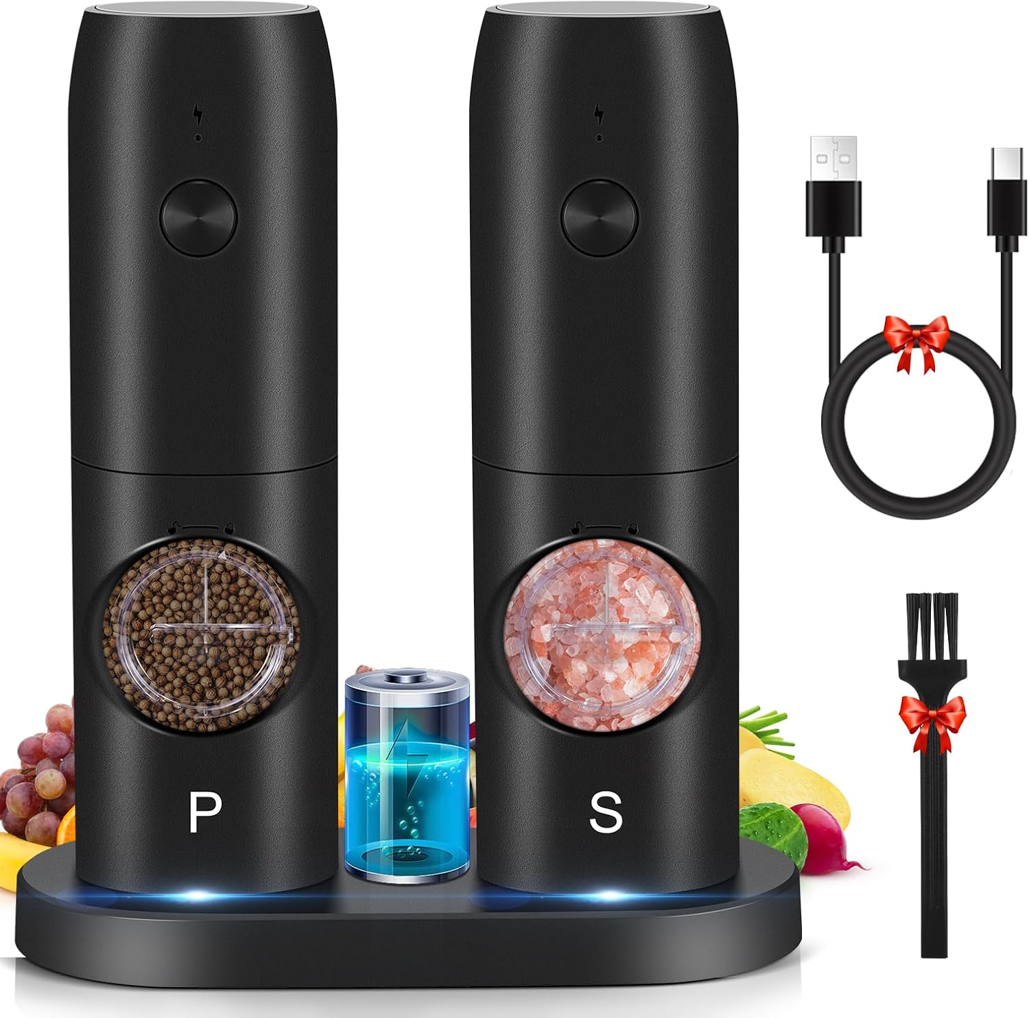 Ensemble de Moulins à Sel et à Poivre Électriques USB avec Base Rechargeable Vendos85 - Mathon