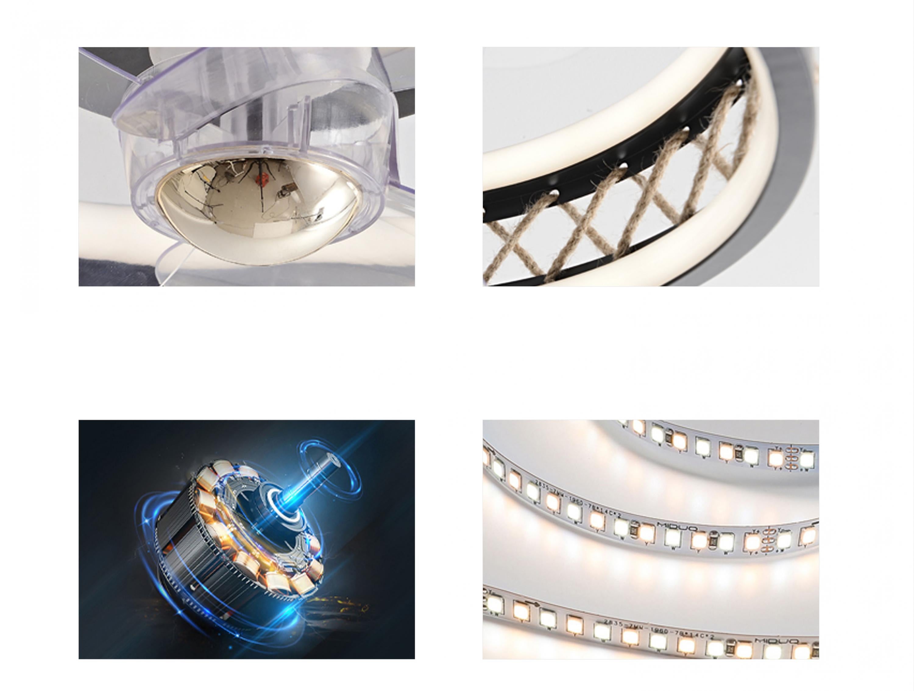 Lampe LED à ventilateur avec détails de finition en corde Purline - Mathon - 2