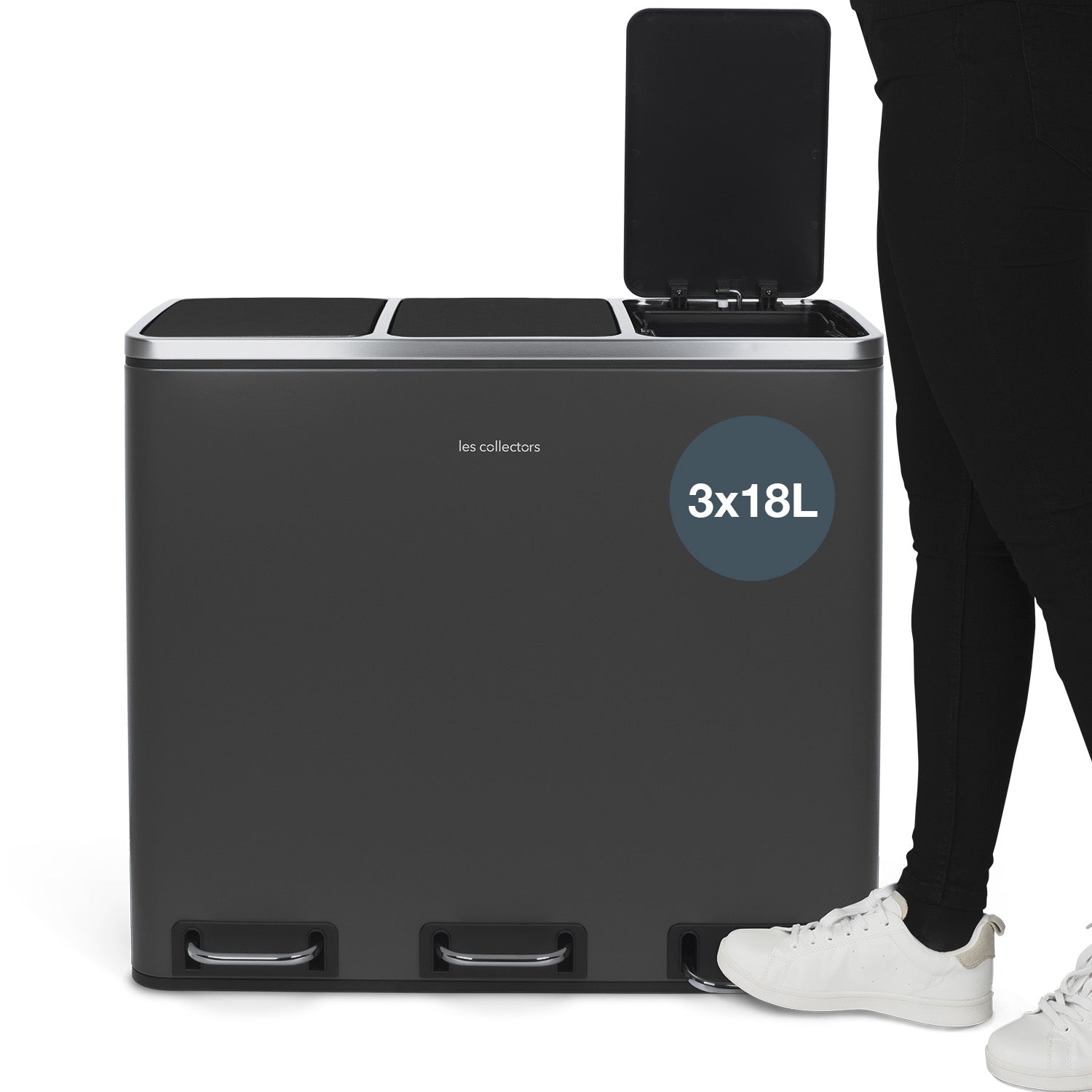 Poubelle de tri à pédale 3 x 18 L, grey edition - N°990 Les Collectors - Mathon - 7