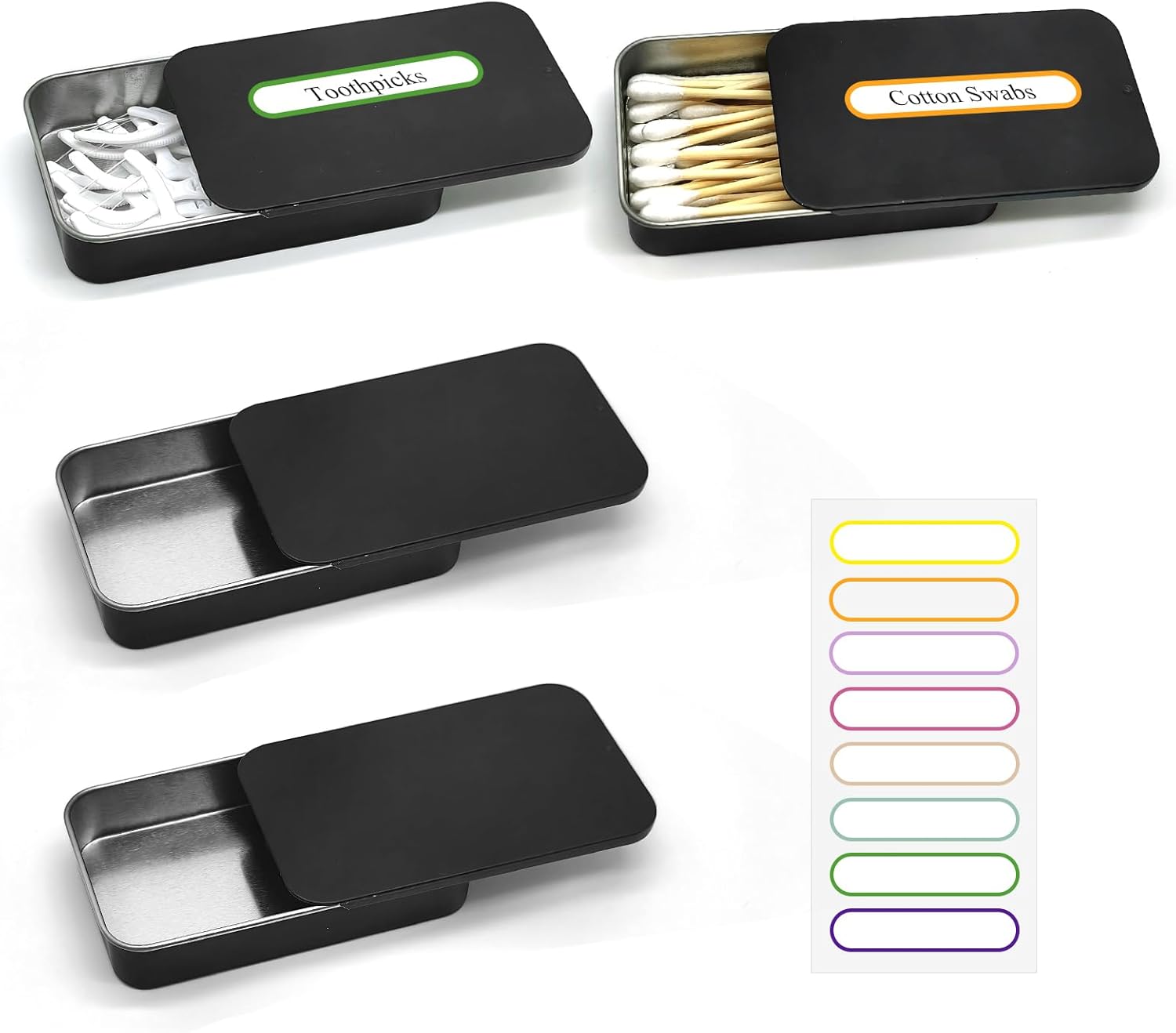 Boîtes métalliques noires pour coton-tiges, lot de 4 Vendos85 - Mathon