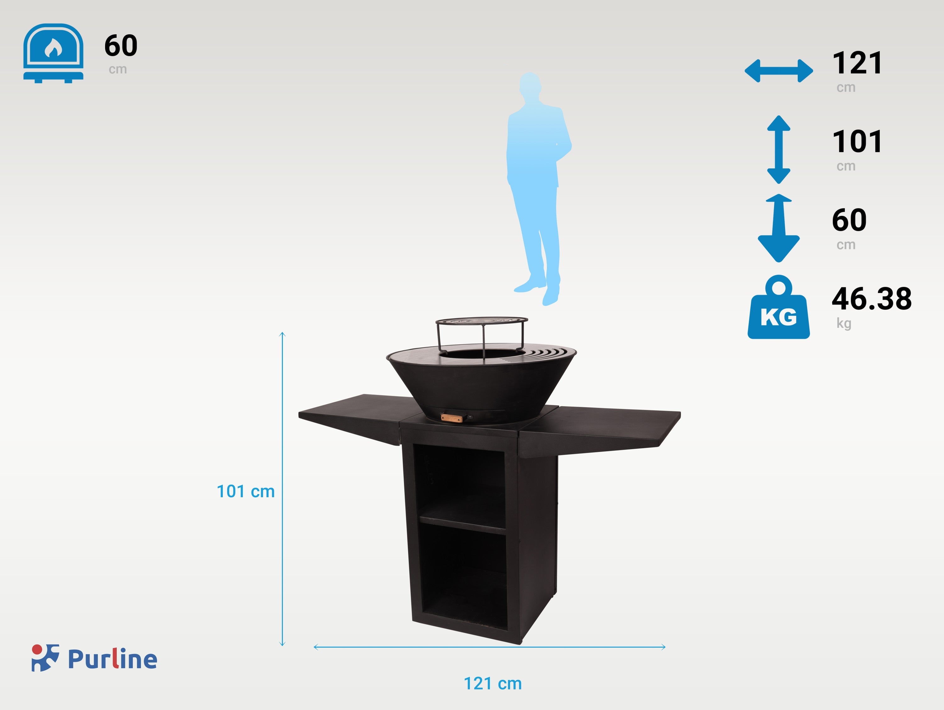 Barbecue avec plaque ronde, grill et support Purline - Mathon - 4