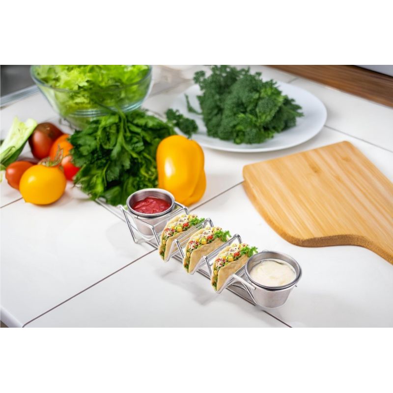 Support à tacos en acier inoxydable avec 2 tasses Herzberg HG04043 Herzberg - Mathon - 2