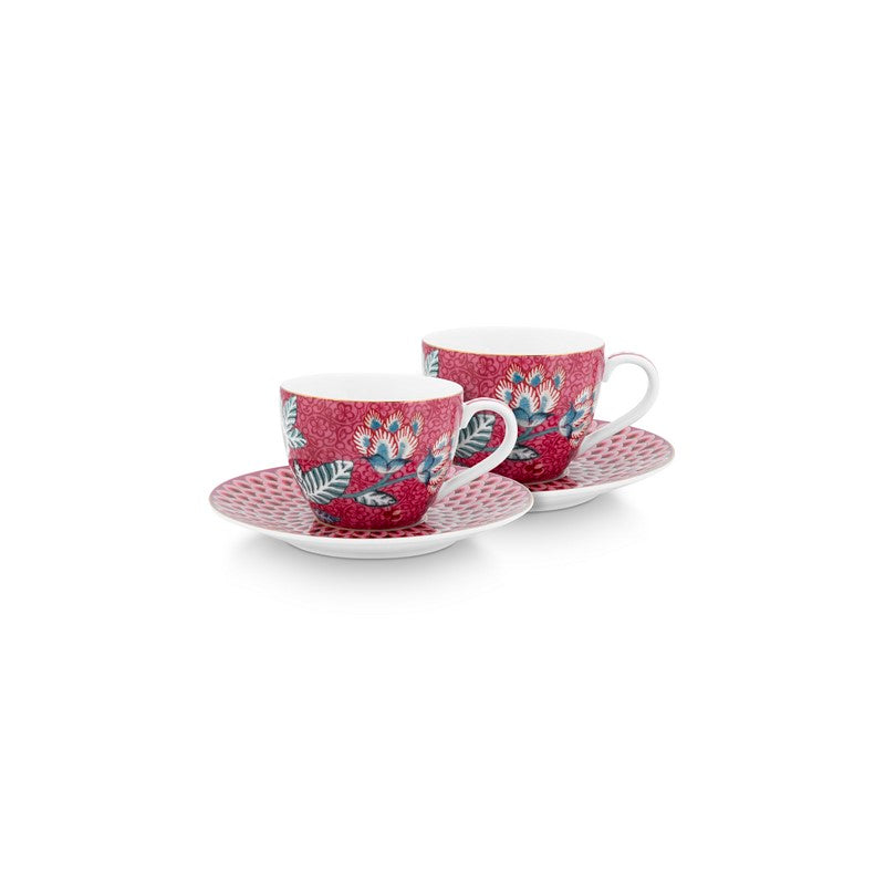 Coffret 2 Paire tasse café (2 tasses + 2 sous-tasses) Flower Festival Framboise 120ml Pip Studio - Mathon
