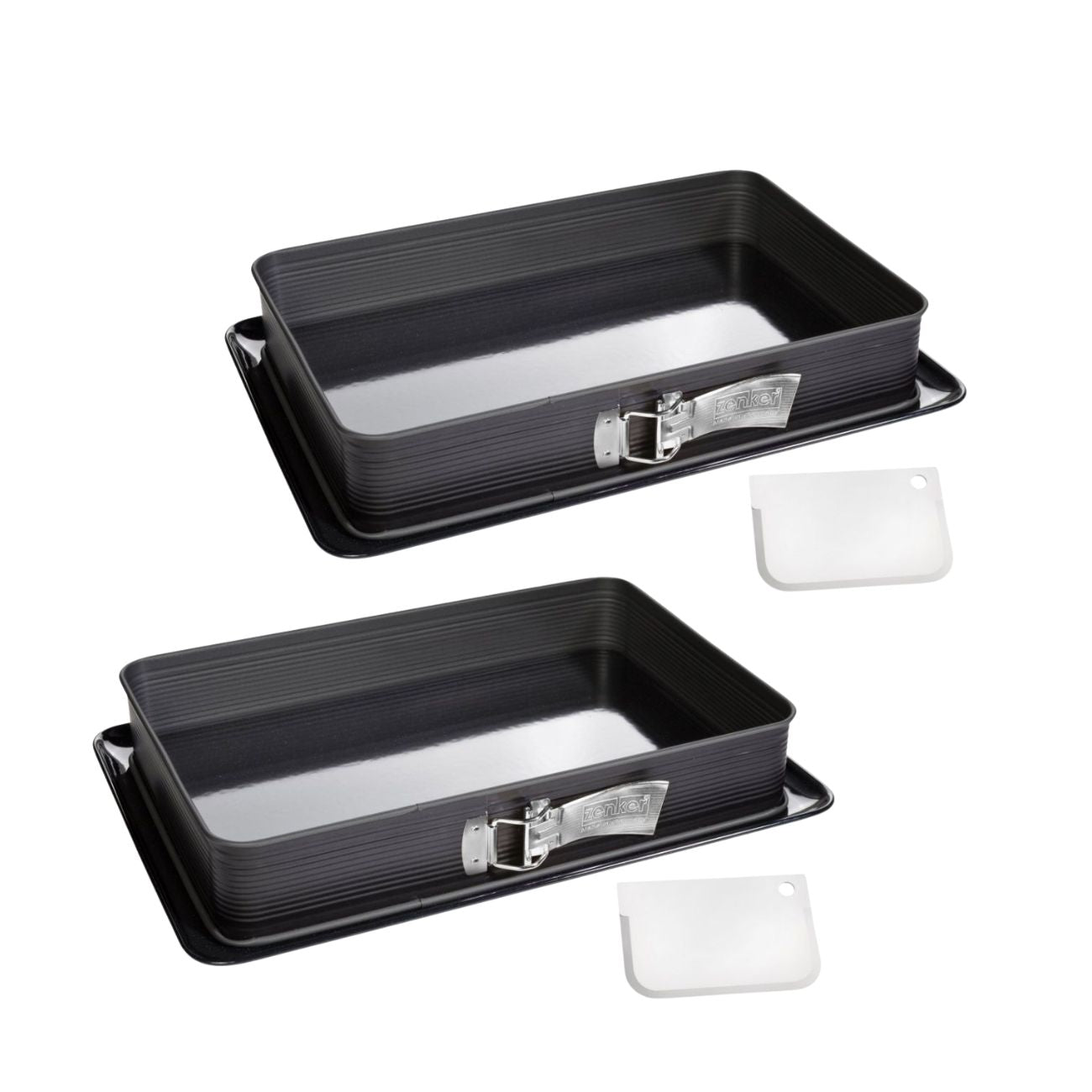 Ensemble de 2 Moules à charnière rectangulaire en acier émaillé et sa spatule 42 x 29 cm Zenker Deluxe Zenker - Mathon - 1