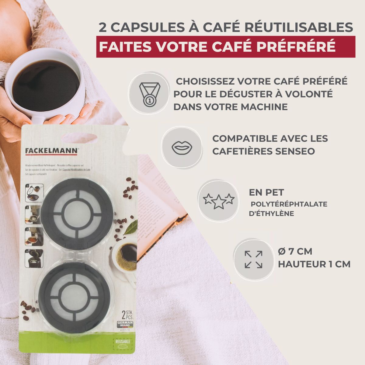 Kit de 2 capsules à café réemployables compatibles Senseo  Petit Déjeuner Fackelmann - Mathon - 3
