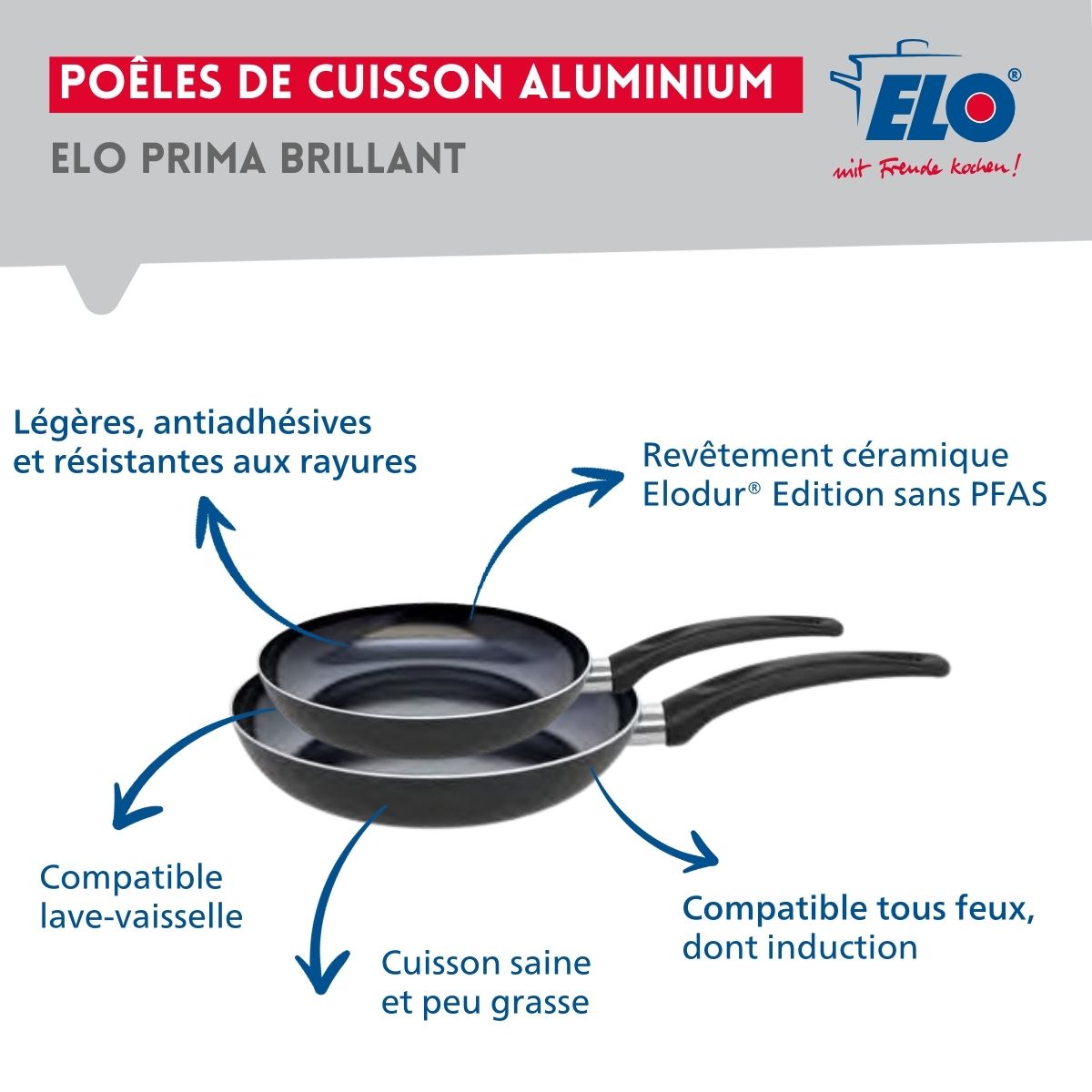 Ensemble de 2 Poêles de cuisson 24 et 28 cm et 3 faitouts 12, 14 et 16 cm  Prima Brillant Elo - Mathon - 4