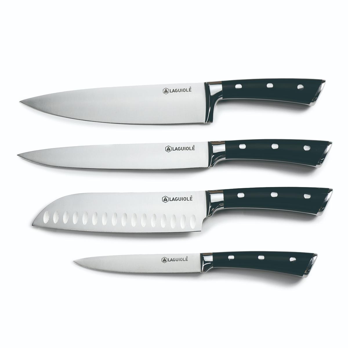 Bloc de 4 couteaux en acier noir - "Lustrobois" Laguiole Cuisson - Mathon - 2
