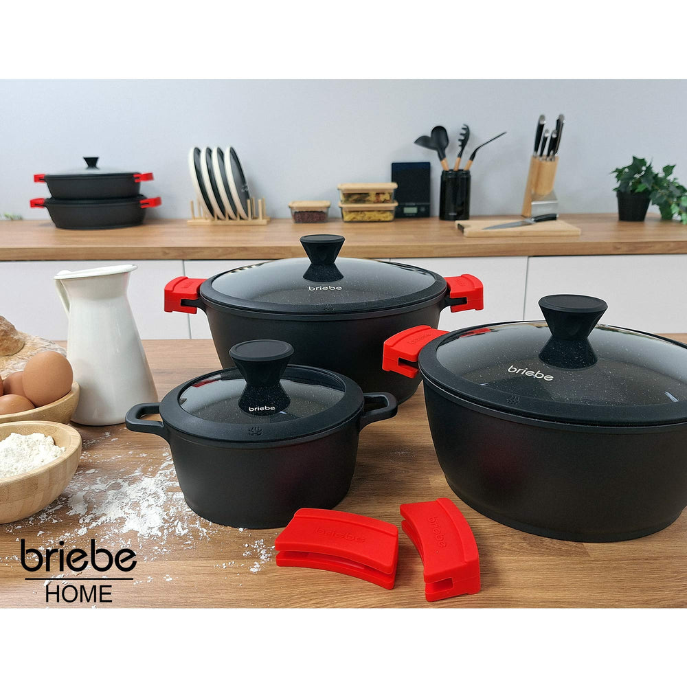 Batterie de Cuisine Induction 6 Pièces Aluminium Fonte 3 Casseroles 3 Couvercles  Noir BLACKT3 - Mathon - 2