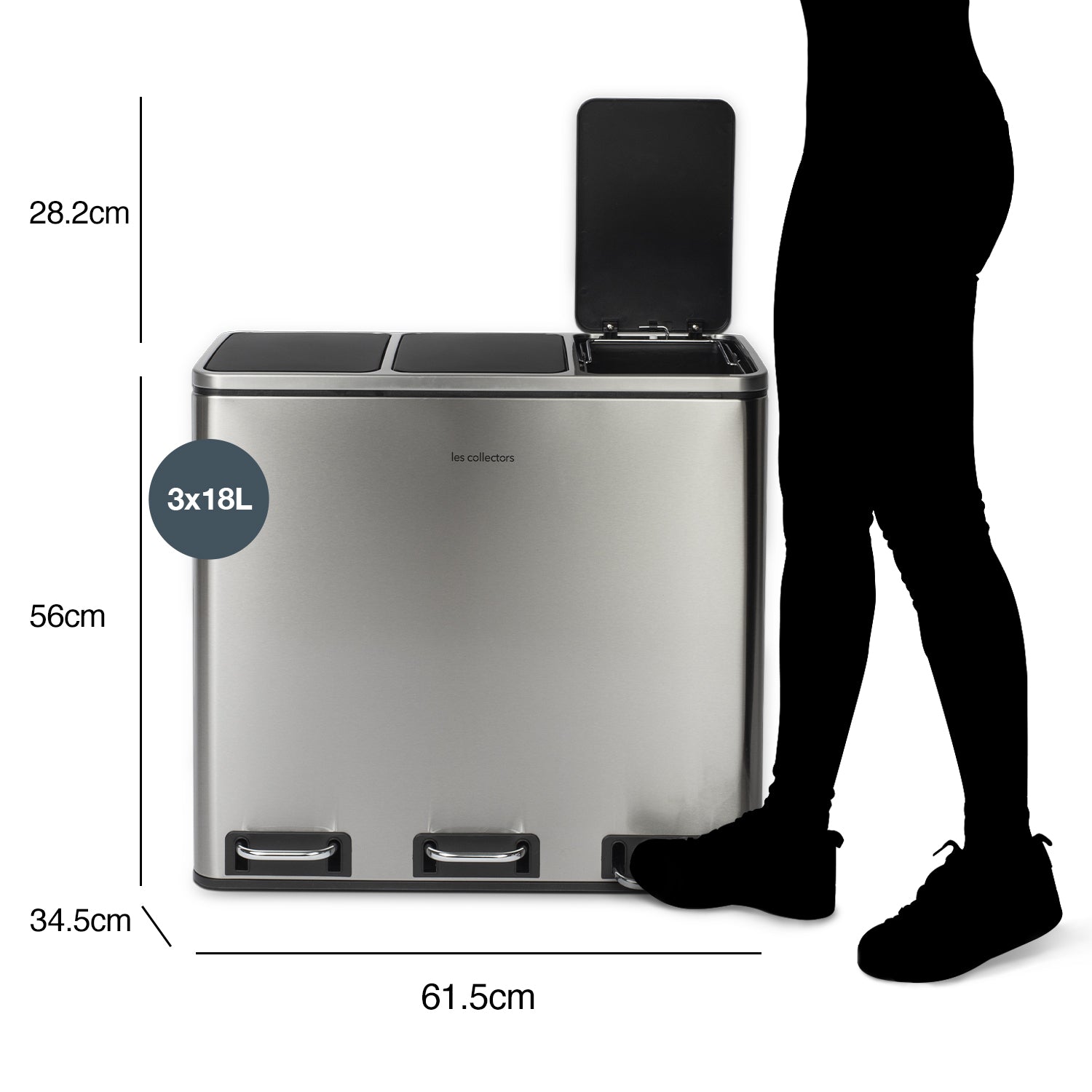 Poubelle de tri à pédale 3 x 18 L, inox edition - N°982 Les Collectors - Mathon - 3