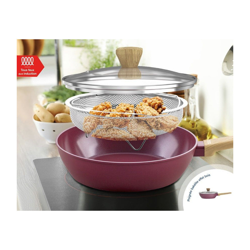 Sauteuse - Tous Feux Dont Induction -   - Am3056 - Revetement Céramique - ø 24 Cm - Couvercle Et Panier Inox - Pru Arthur Martin - Mathon - 3