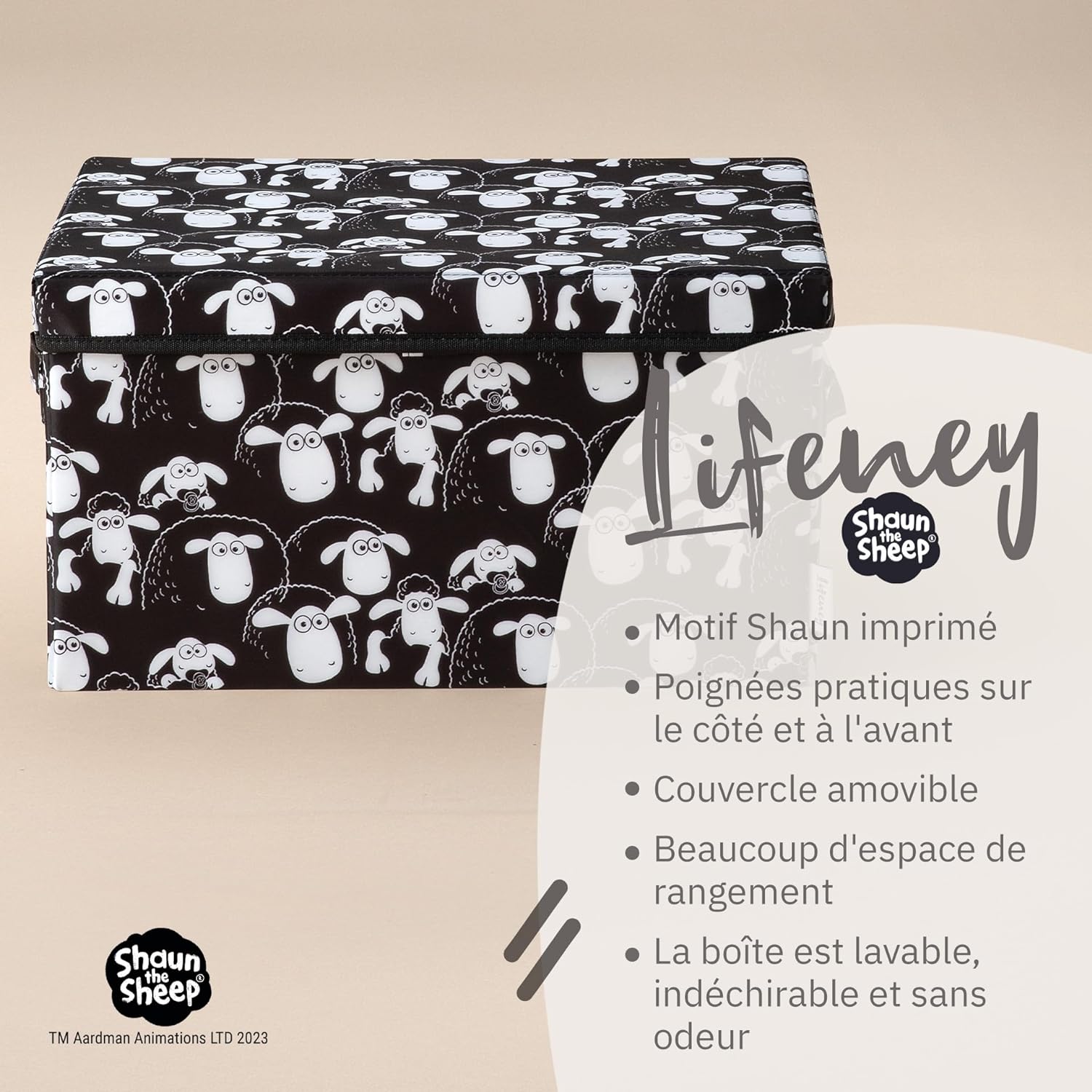 Boîte de rangement avec couvercle fond noir Lifeney Shaun le mouton Fackelmann - Mathon - 2