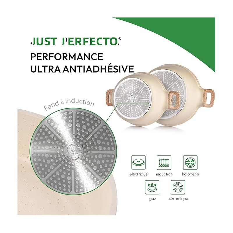 Batterie de cuisine 15 pièces Antiadhésif en Granit beige - Tous feux dont induction Just perfecto JL-788 Just Perfecto - Mathon - 6
