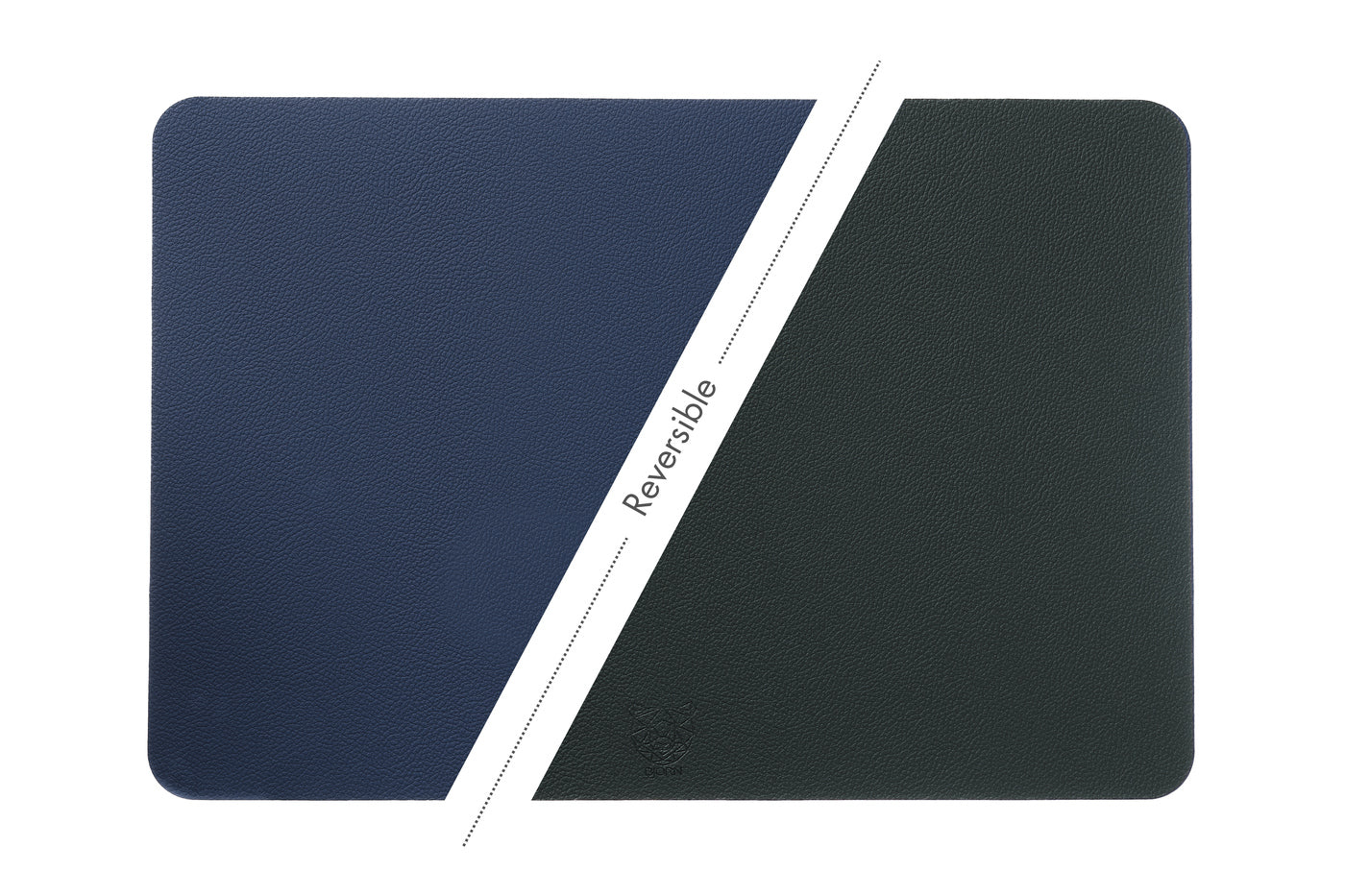 Set de table rectangulaire réversible - 6 pièces - Cuir recyclé bleu nuit et gris anthracite Björn - Mathon - 3